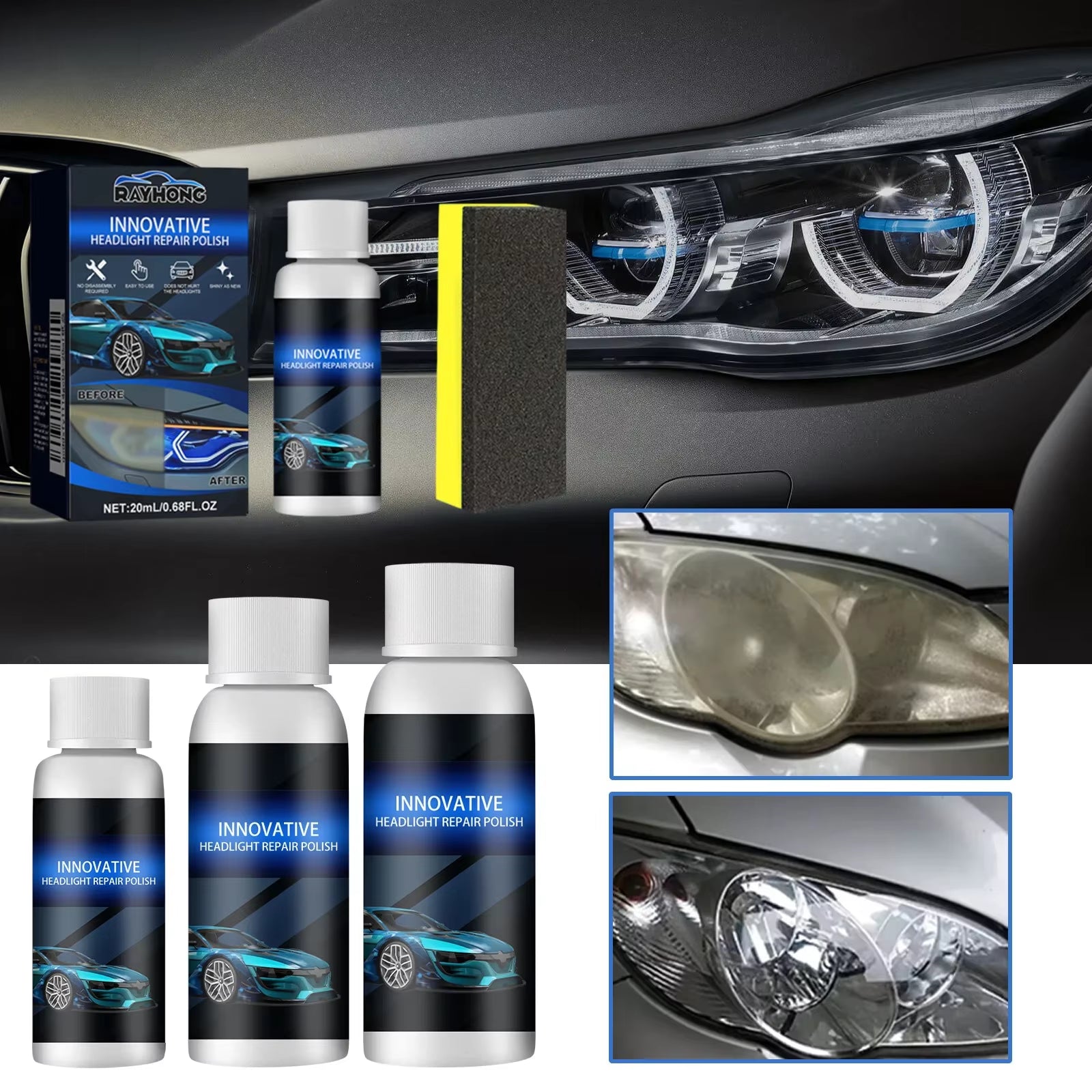Car Headlight Repair Coating Solution Repair Kit Oxidation Rearview Coating Headlight Polishing Anti-Scratch Liquid Car Wash