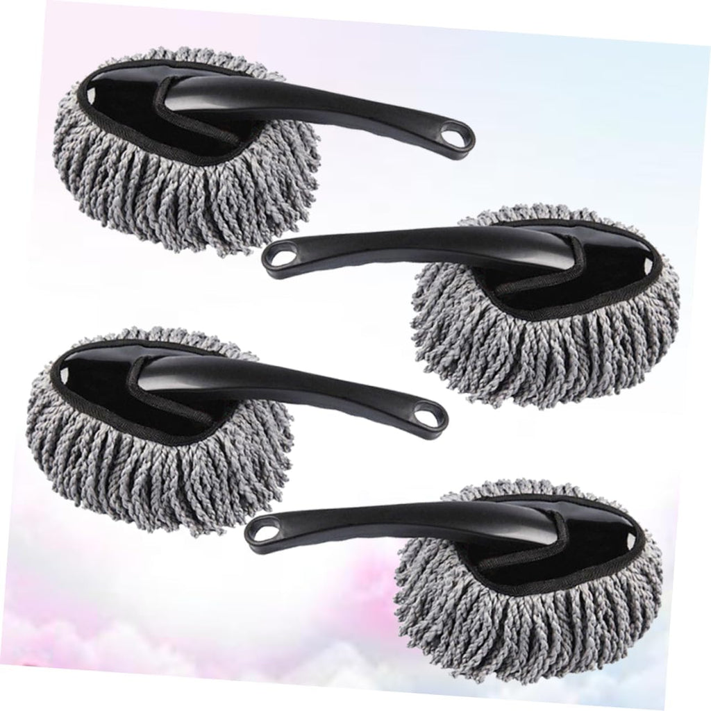 4Pcs Car Waxing Brush for Interior Cleaning Ergonomic Handle Microfiber Duster for Cars Home Use Grey Dust Removal Non-Scratch Design