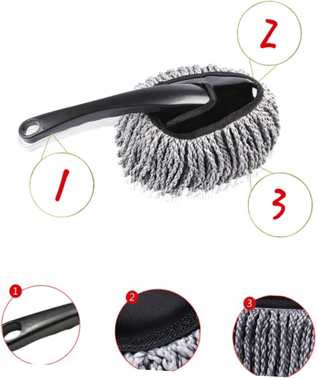 4Pcs Car Waxing Brush for Interior Cleaning Ergonomic Handle Microfiber Duster for Cars Home Use Grey Dust Removal Non-Scratch Design