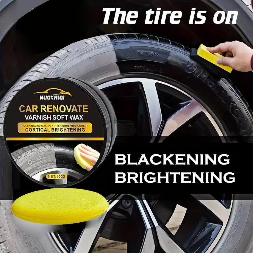 Tire Blackening Coating Wax - Hydrating Luster and Protection, Anti-Aging Tire Care Coating with Sponge Applicator