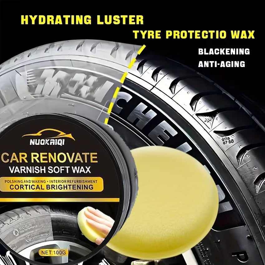 Tire Blackening Coating Wax - Hydrating Luster and Protection, Anti-Aging Tire Care Coating with Sponge Applicator
