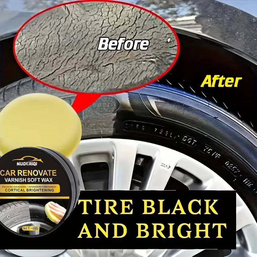 Tire Blackening Coating Wax - Hydrating Luster and Protection, Anti-Aging Tire Care Coating with Sponge Applicator