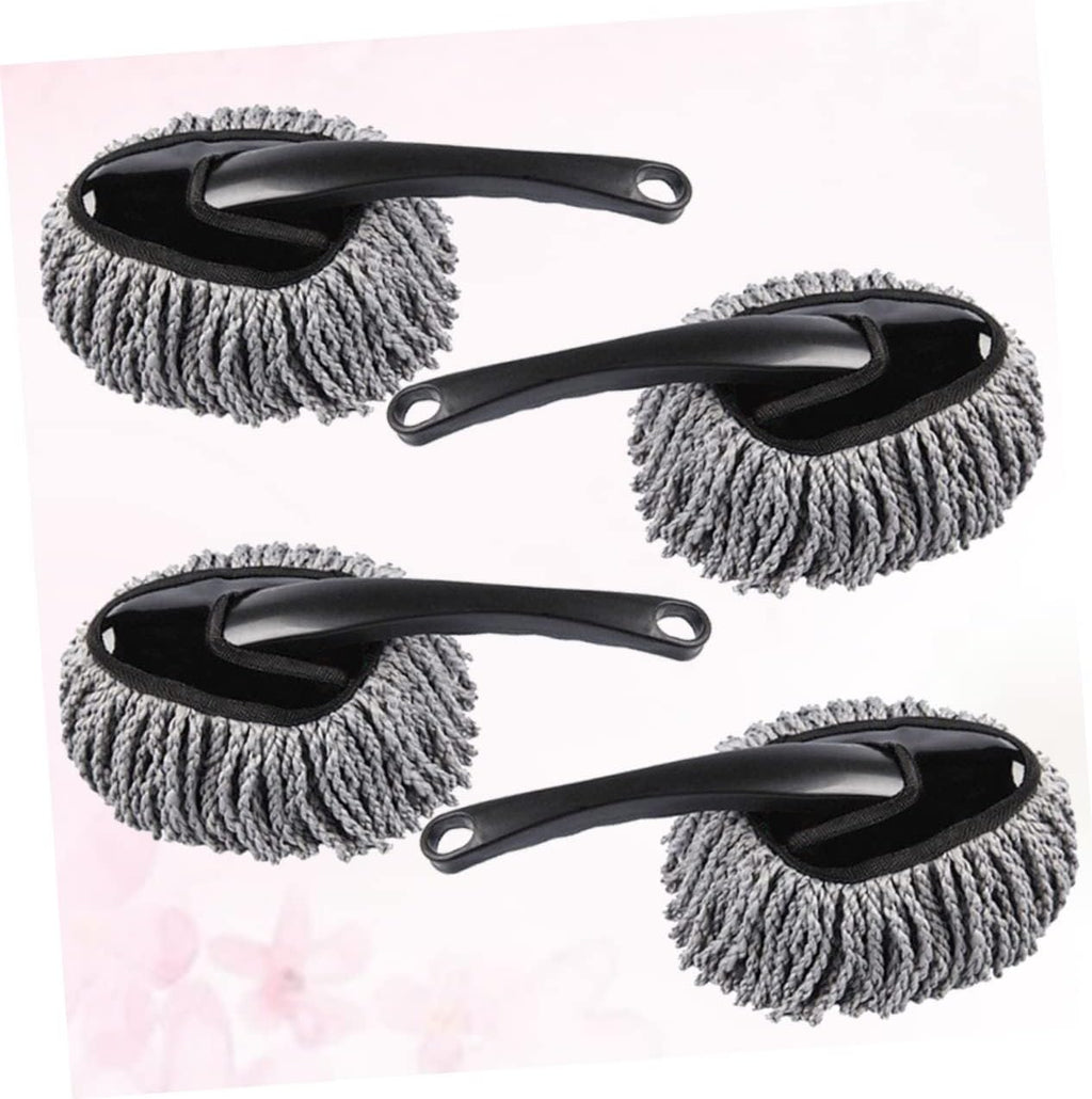 4Pcs Car Waxing Brush for Interior Cleaning Ergonomic Handle Microfiber Duster for Cars Home Use Grey Dust Removal Non-Scratch Design