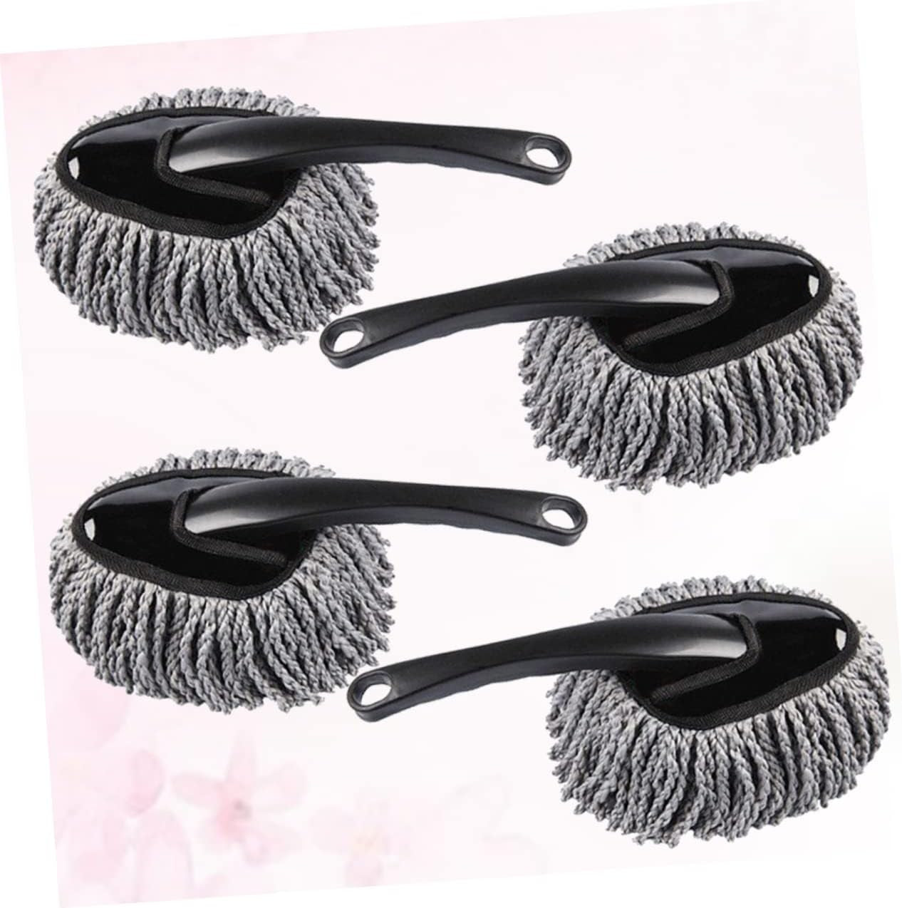 4Pcs Car Waxing Brush for Interior Cleaning Ergonomic Handle Microfiber Duster for Cars Home Use Grey Dust Removal Non-Scratch Design